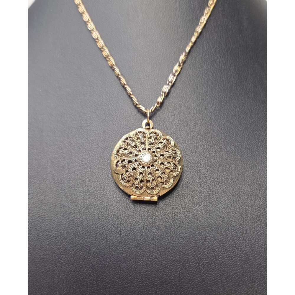 Filigree Gold Tone Locket Necklace